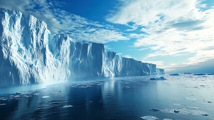 An ice shelf breaking off into the ocean due to rising temperatures from climate change