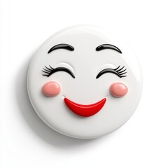 Fototapeta premium Cheerful smiling face with closed eyes and rosy cheeks on white background