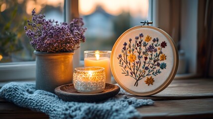 Embroidery Hoop with Floral Stitching