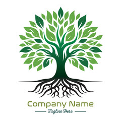 Fototapeta premium Beautiful green tree silhouette and vector design, minimalist business logo for tree icon on white background.