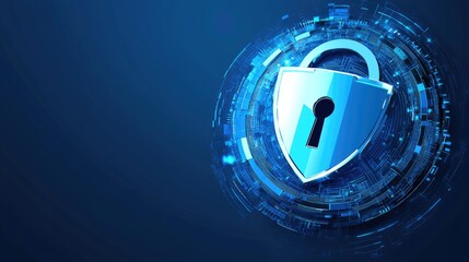 Abstract cyber network security concept with digital firewall protection.