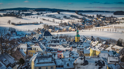 Stadt Wolkenstein im Erzgebirge im Winter