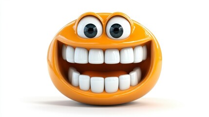 Bright Orange Smiley Face with Big White Teeth and Cheerful Expression