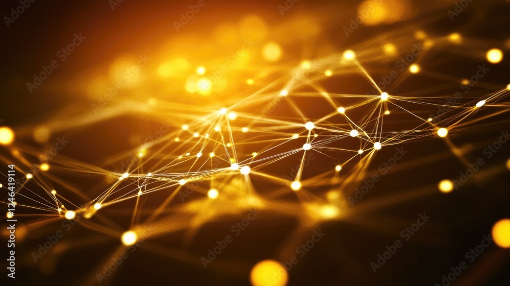 Poster abstract glowing blockchain links forming a secure digital network.