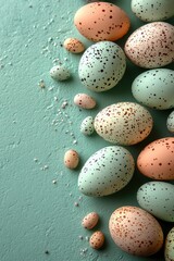 Obraz premium Minimalist Easter Eggs on Soft Green Background with Subtle Texture and Light Speckles