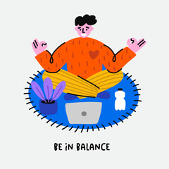 Illustration of a person with burnout at work, psychological problems, depression, fatigue. Hand drawn illustration in a minimalistic, naive style isolated on white background