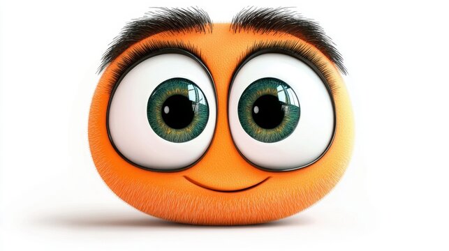Friendly colorful character with big eyes and fluffy eyebrows