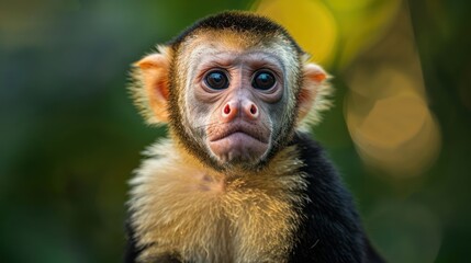 Obraz premium Close-up of a curious young monkey with expressive eyes in a lush green environment