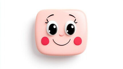 Fototapeta premium Cute cartoon face on a square block with big eyes and rosy cheeks