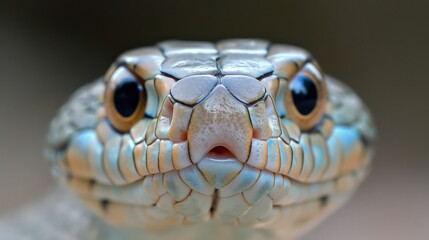 Fototapeta premium Close-up view of a vibrant snake's head showcasing intricate scales and striking eyes