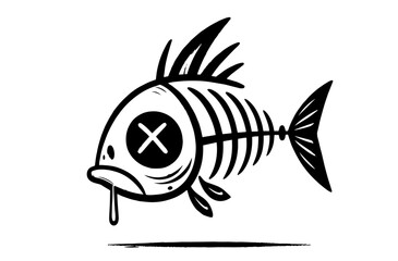 fish skeleton cartoon sketch vector black and white style