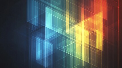 Abstract geometric design, vibrant colors, dark background, tech concept