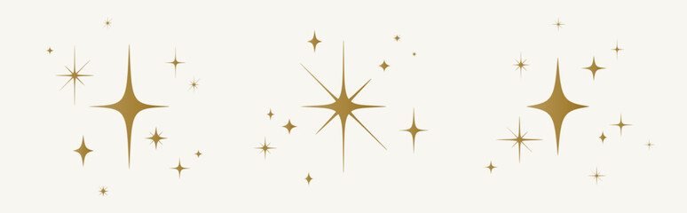 Stars set, sparkle icons collection. Set star abstract shapes. Template for design poster, card, banner. Vintage graphic set of star, light rays. Hand drawn design elements. Vector Illustration