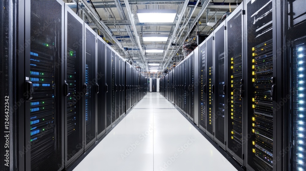 Poster advanced server networking with digital lines and futuristic technology.