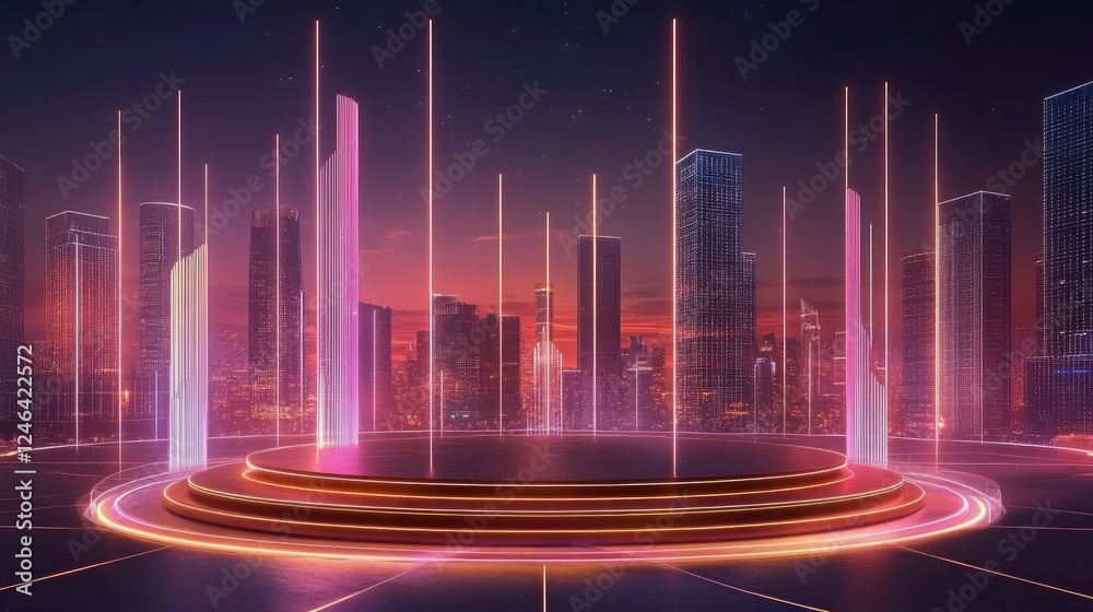 Poster ai-driven data processing visualization with glowing lines and analytics.