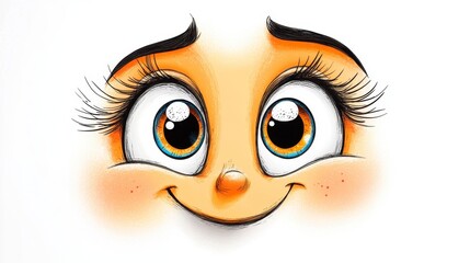 Cheerful Cartoon Face with Bright Eyes and Cute Expression