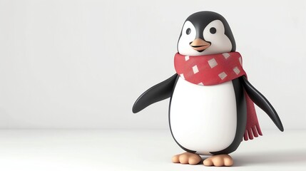 Fototapeta premium A cartoon penguin wearing a red scarf.