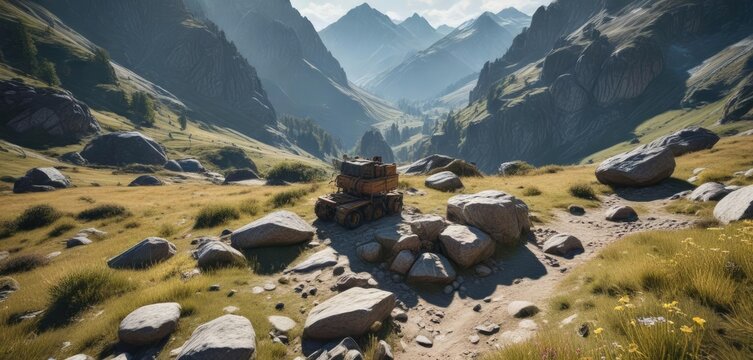 Sciatori con attrezzatura in montagna durante il ritorno a valle, ghermina, mappa