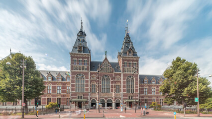 Hyperlapse of the Rijksmuseum, a famous tourist attraction in Museum Square, Amsterdam. Netherlands