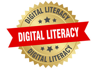digital literacy. digital literacy round red and gold label isolated on transparent background