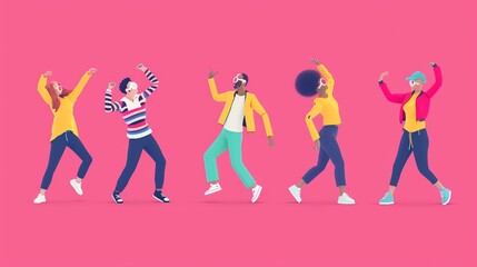 Fototapeta premium Diverse group of friends dancing in a fun and energetic way.