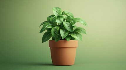 Fototapeta premium Fresh Green Plant in Clay Pot on Soft Green Background