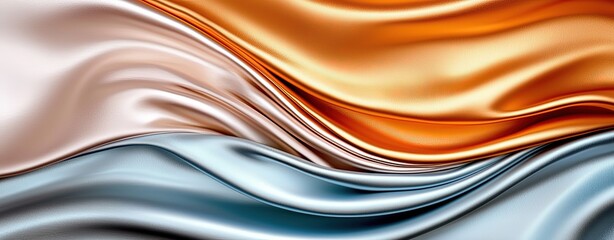 Luxurious Crushed Silk Texture Background in Soft Shades of Orange and Blue Ideal for Fashion and Textile Design Projects