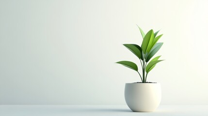 Fresh Green Plant in White Pot on Minimalist Background