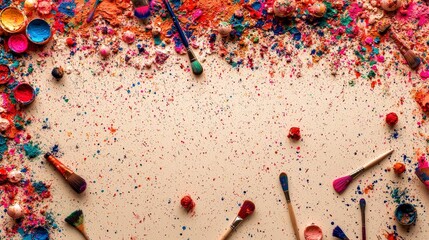 Colorful Art Supplies and Craft Materials on Vibrant Background