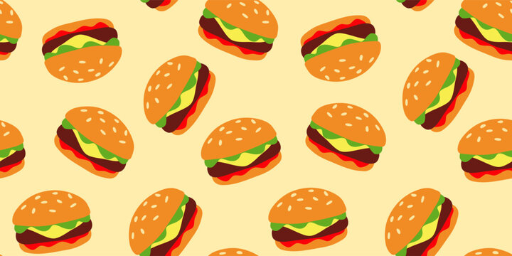 burger cheeseburger seamless pattern print design vector illustration