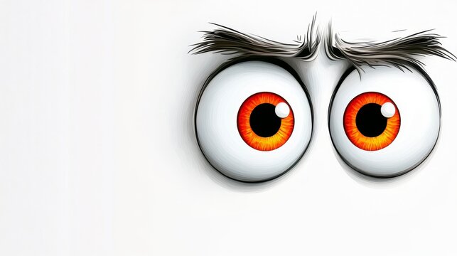 Cartoon Eyes with Bright Orange Detail and Expressive Eyebrows