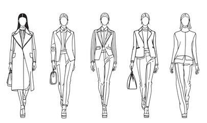 Stylish fashion models. Abstract Fashion girls Sketch. Woman in pants