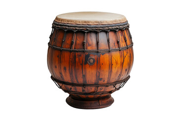 Traditional wooden Indian drum, isolated on a transparent background.
