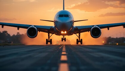 Obraz premium Airplane landing in airport 