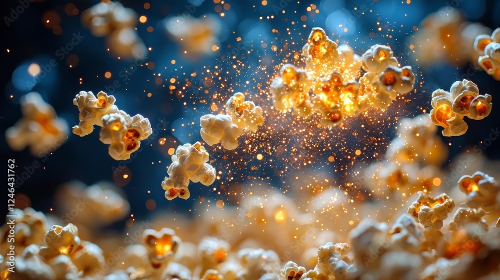 Wall mural cosmic popcorn burst glowing kernels explode in a galactic backdrop