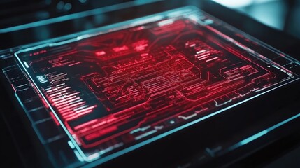 Data-driven business decision-making concept with a holographic interface and analytics.