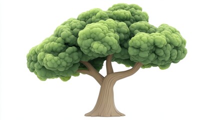 Cartoon style green tree with rounded foliage and twisted trunk