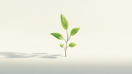 Obraz premium Small Green Plant Growing on White Background with Soft Shadows