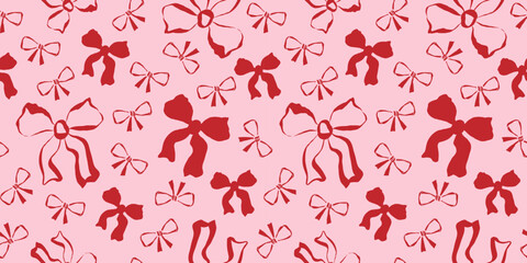 Vector seamless pattern with bows and ribbons. Hand drawn trendy pattern for background, print, scrapbook, fabric, textile design.