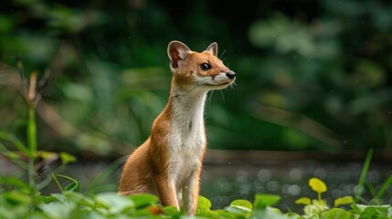 Obraz premium Alert Wild Animal in Lush Green Habitat Near Water, Captured in Natural Setting