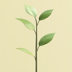Fototapeta premium Fresh Green Plant Stem with Delicate Leaves on Neutral Background