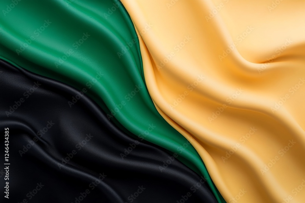 Poster a striking and modern abstract background features flowing shapes in green, yellow, and black, evoki