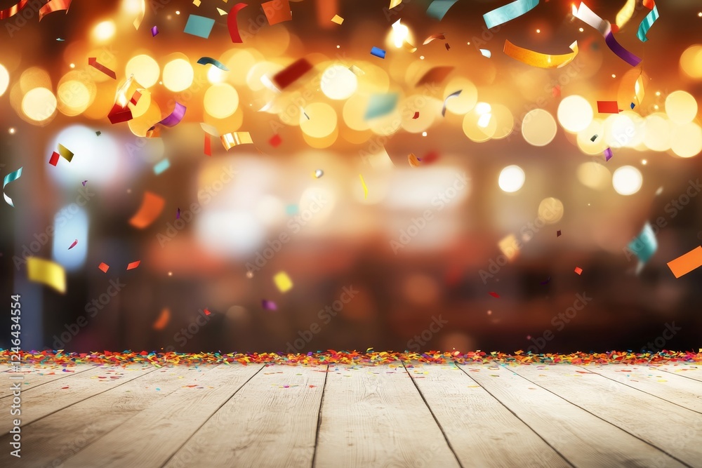 Fototapete a festive atmosphere features blurred bokeh and colorful confetti, perfect for parties or events. am
