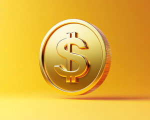 Shiny golden coin embossed with a bold dollar sign, financial wealth concept symbolizing economic success, investment, and digital currency trends