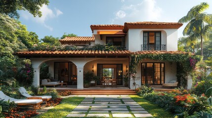 Obraz premium Luxury Spanish-Style Villa: Tropical Oasis
