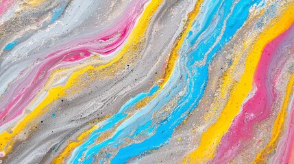 Colorful Abstract Swirls of Pink, Blue, Yellow, and Gray Paint