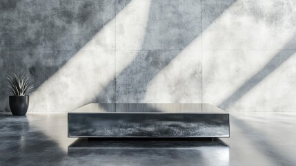 Polished aluminum and zinc alloy furniture on concrete floor modern interior minimalist design bright environment