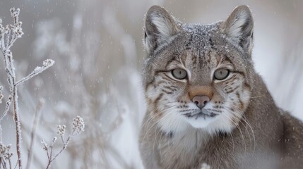 Fototapeta premium Majestic lynx in a snowy landscape, capturing the essence of winter wildlife in nature