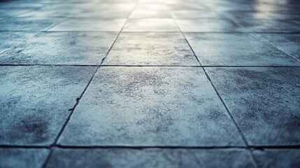 Fototapeta premium Close up of industrial cement tiled floor texture with light shining through from above