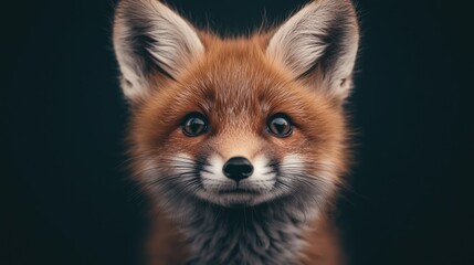 Obraz premium Red fox kit portrait, dark background, wildlife